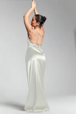 Ivory One Shoulder Silky Maxi Dress by InFlair