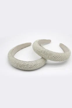 Ivory Pearls And Rhinestone Headband by SVNX