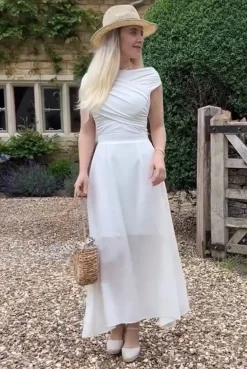 Ivory Pleated Flared Midi Skirt by InFlair
