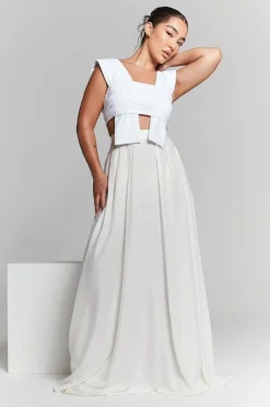 Ivory Pleated Maxi Skirt by InFlair