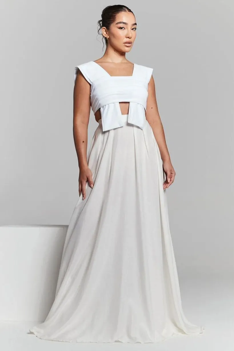 Ivory Pleated Maxi Skirt by InFlair
