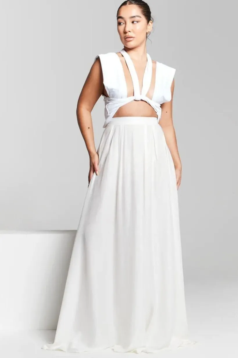 Ivory Pleated Maxi Skirt by InFlair