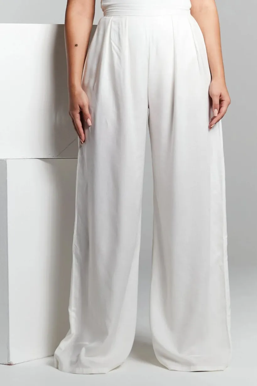 Ivory Pleated Wide Leg Trouser by InFlair