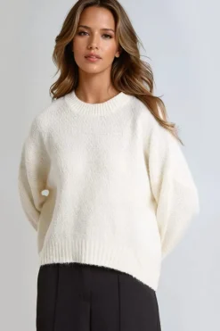 Ivory Textured Knit Crew Neck Jumper by Aftershock London