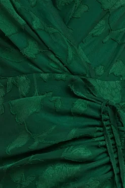 Jacquard Chiffon Wrap High Low Midaxi Dress - Emerald Green by Goddiva