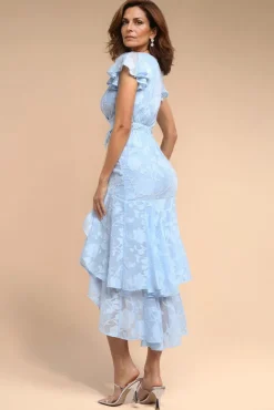 Jacquard Chiffon Wrap High Low Midaxi Dress - Blue by Goddiva
