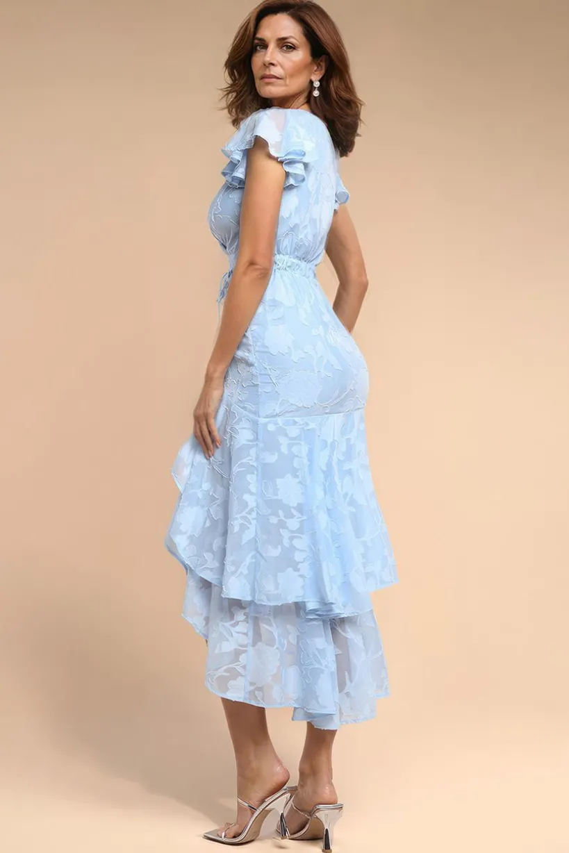 Jacquard Chiffon Wrap High Low Midaxi Dress - Blue by Goddiva
