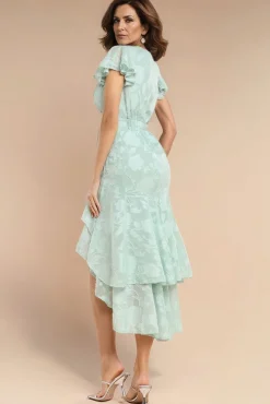 Jacquard Chiffon Wrap High Low Midaxi Dress - SageGreen by Goddiva