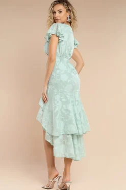 Jacquard Chiffon Wrap High Low Midaxi Dress - SageGreen by Goddiva
