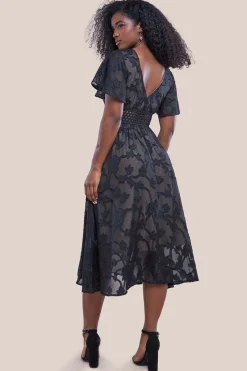 Jacquard Lurex Burnout A Line Midi Dress - Black by Goddiva