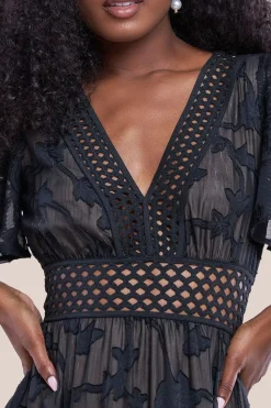 Jacquard Lurex Burnout A Line Midi Dress - Black by Goddiva