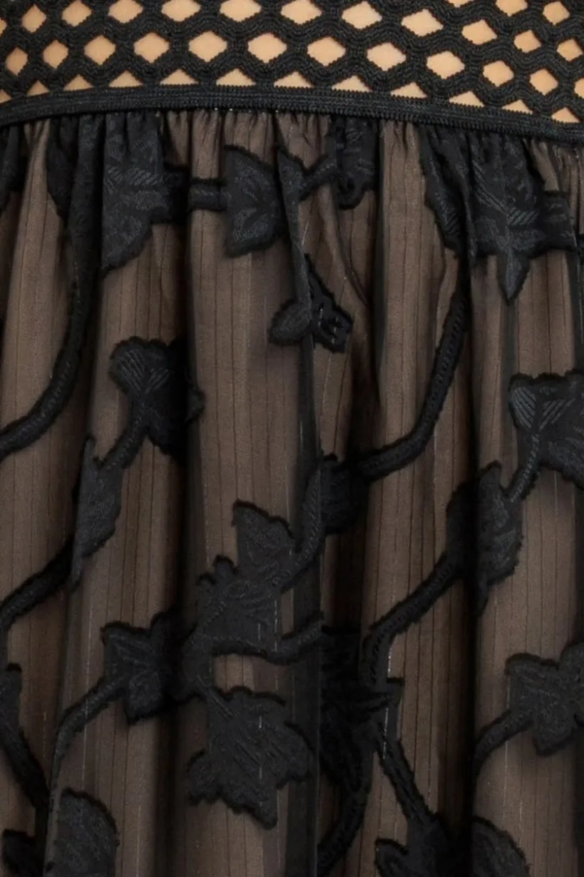 Jacquard Lurex Burnout Front Split Maxi Dress - Black by Goddiva