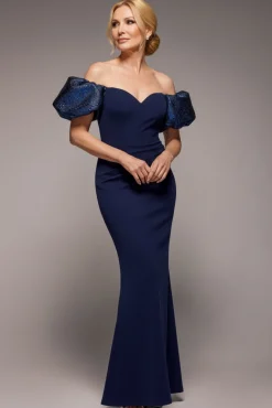 Jacquard Puff Sleeve Sweetheart Scuba Maxi Dress - Navy Blue by Goddiva