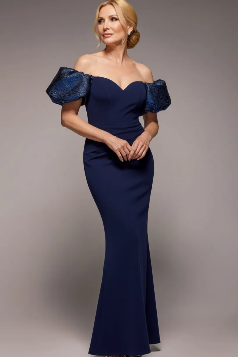 Jacquard Puff Sleeve Sweetheart Scuba Maxi Dress - Navy Blue by Goddiva