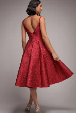 Jacquard Sleeveless A-line Midi Dress - Red by Goddiva