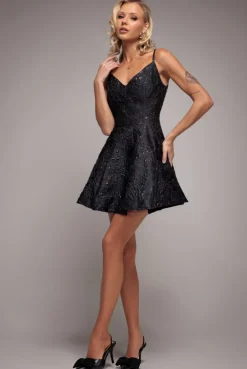 Jacquard Sleeveless A-line Mini Dress - Black by Goddiva