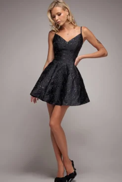 Jacquard Sleeveless A-line Mini Dress - Black by Goddiva