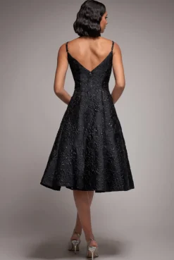 Jacquard Sleeveless A-line Midi Dress - Black by Goddiva