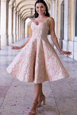 Jacquard Sleeveless A-line Midi Dress - Blush Pink by Goddiva