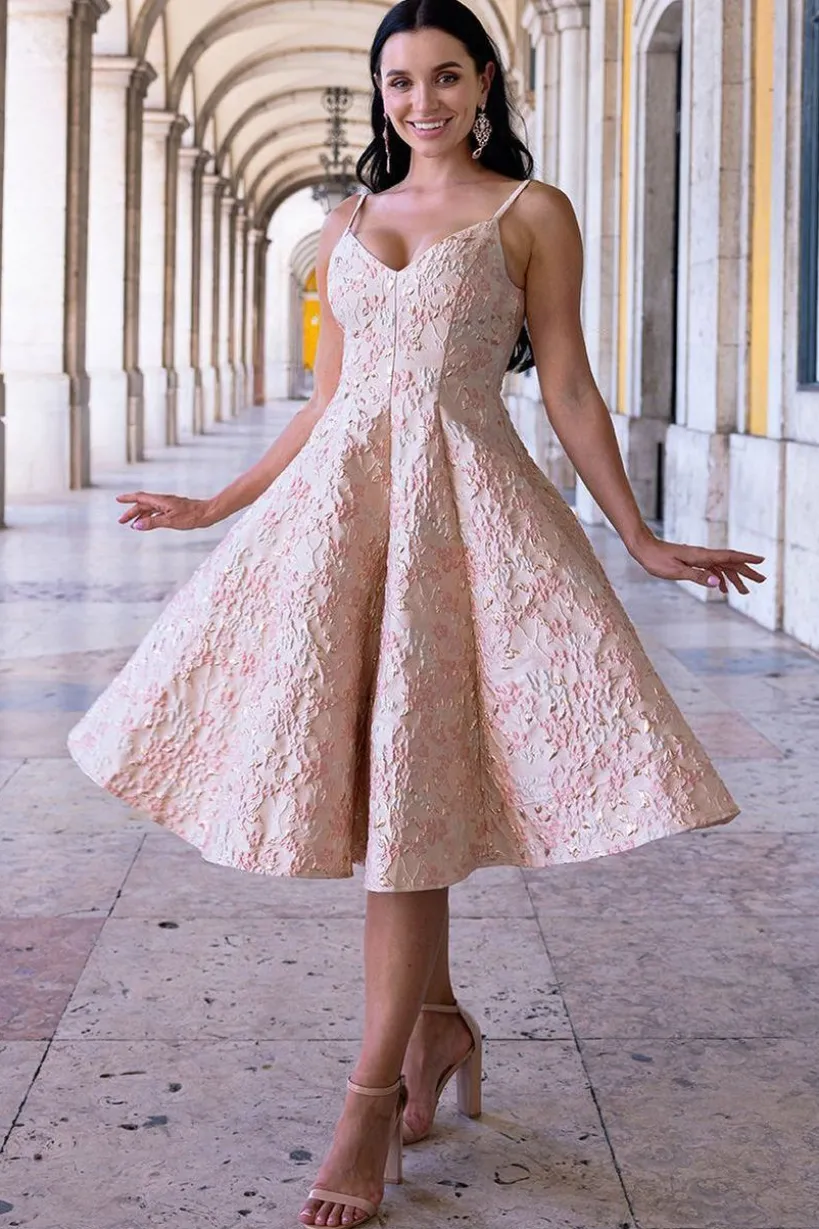 Jacquard Sleeveless A-line Midi Dress - Blush Pink by Goddiva