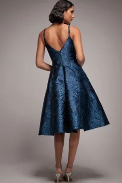Jacquard Sleeveless A-line Midi Dress - Navy Blue by Goddiva
