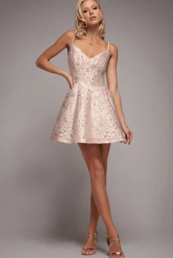 Jacquard Sleeveless A-line Mini Dress - Blush Pink by Goddiva