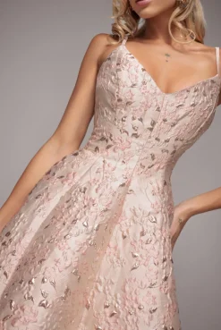 Jacquard Sleeveless A-line Mini Dress - Blush Pink by Goddiva