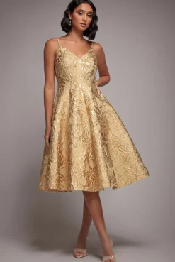 Jacquard Sleeveless A-line Midi Dress - Gold by Goddiva