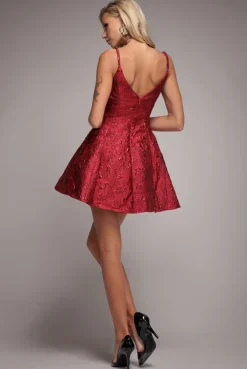 Jacquard Sleeveless A-line Mini Dress - Red by Goddiva