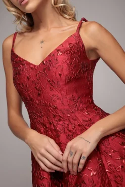 Jacquard Sleeveless A-line Mini Dress - Red by Goddiva