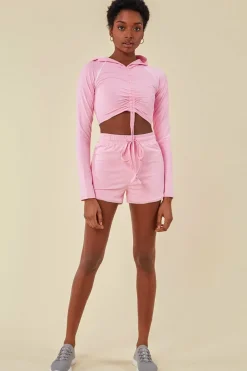 Jersey Short Set With Drawstring Top - Pink by Cosmochic