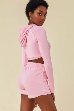 Jersey Short Set With Drawstring Top - Pink by Cosmochic