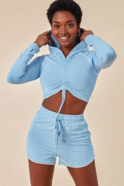 Jersey Short Set With Drawstring Top - Blue by Cosmochic
