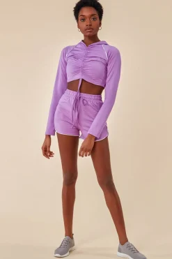 Jersey Short Set With Drawstring Top - Purple by Cosmochic