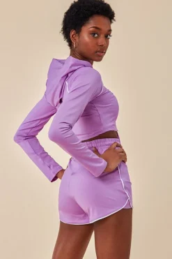 Jersey Short Set With Drawstring Top - Purple by Cosmochic