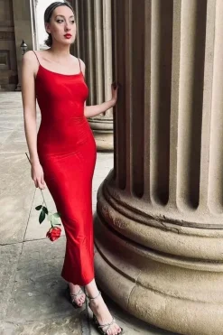 Kaylee Red Ruched Back Bodycon Dress by InFlair