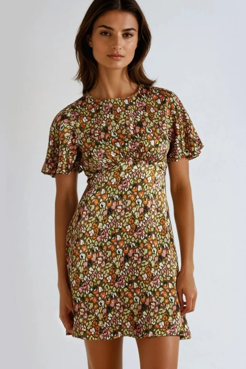 Khaki Animal Print Mini Dress by Aftershock London