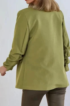 Khaki Blazer With Ruched Sleeves by Aftershock London