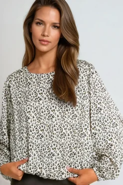 Khaki Leopard Print Round Neck Top by Aftershock London