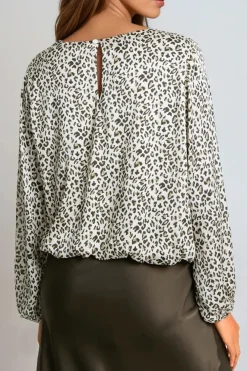 Khaki Leopard Print Round Neck Top by Aftershock London