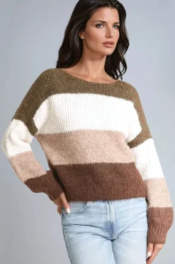 Khaki Wool Blend Colour Block Knitted Jumper by Aftershock London