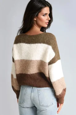 Khaki Wool Blend Colour Block Knitted Jumper by Aftershock London