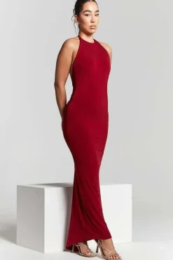 Kim Maroon Knot Back Bodycon Dress by InFlair