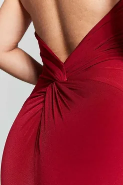 Kim Maroon Knot Back Bodycon Dress by InFlair