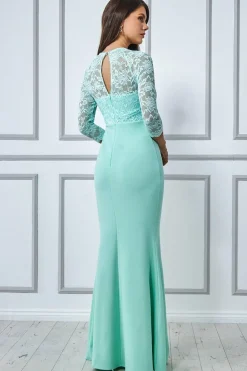 Lace Bodice Maxi Dress With Sleeves - Mint by Goddiva