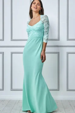 Lace Bodice Maxi Dress With Sleeves - Mint by Goddiva