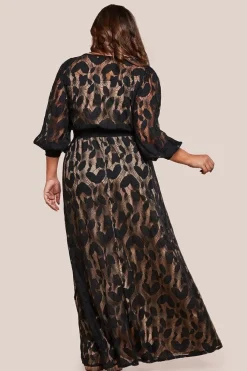 Lace Front Split Long Sleeve Maxi Dress - Black by Goddiva Plus