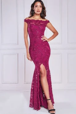Lace Scallop Edge Mermaid Maxi Dress - Burgundy by Goddiva