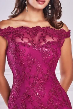 Lace Scallop Edge Mermaid Maxi Dress - Burgundy by Goddiva