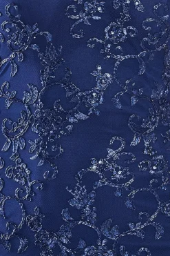 Lace Scallop Edge Mermaid Maxi Dress - Navy by Goddiva